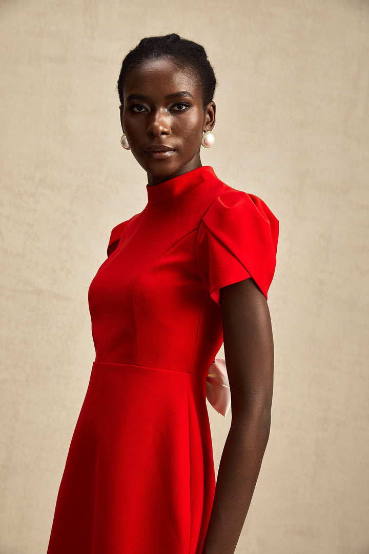 Levoire | Robe Mini À Découpe Baillement De Manche Pétale Rouge