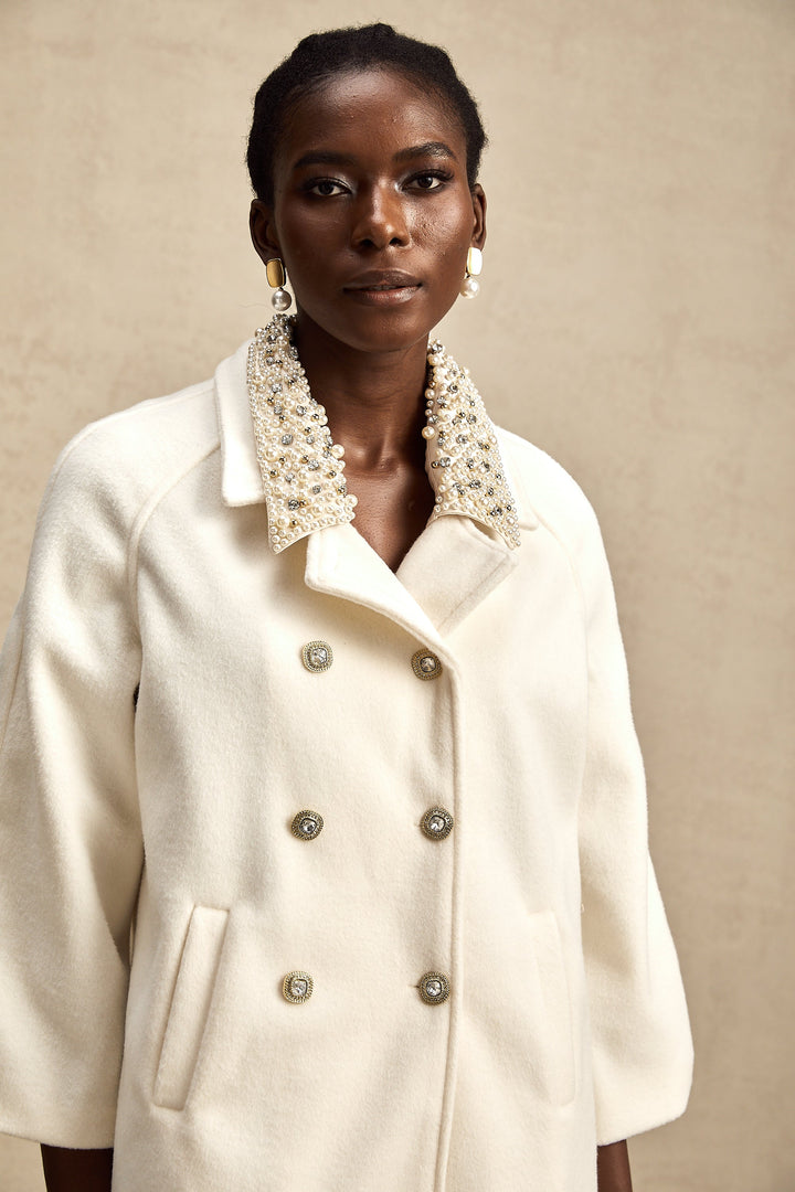 Levoire | Manteau En Laine Blanc Orné