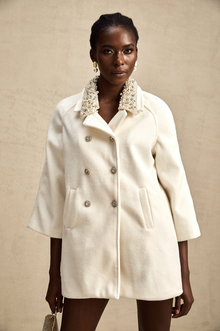 Levoire | Manteau En Laine Blanc Orné