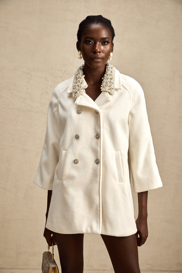 Levoire | Manteau En Laine Blanc Orné