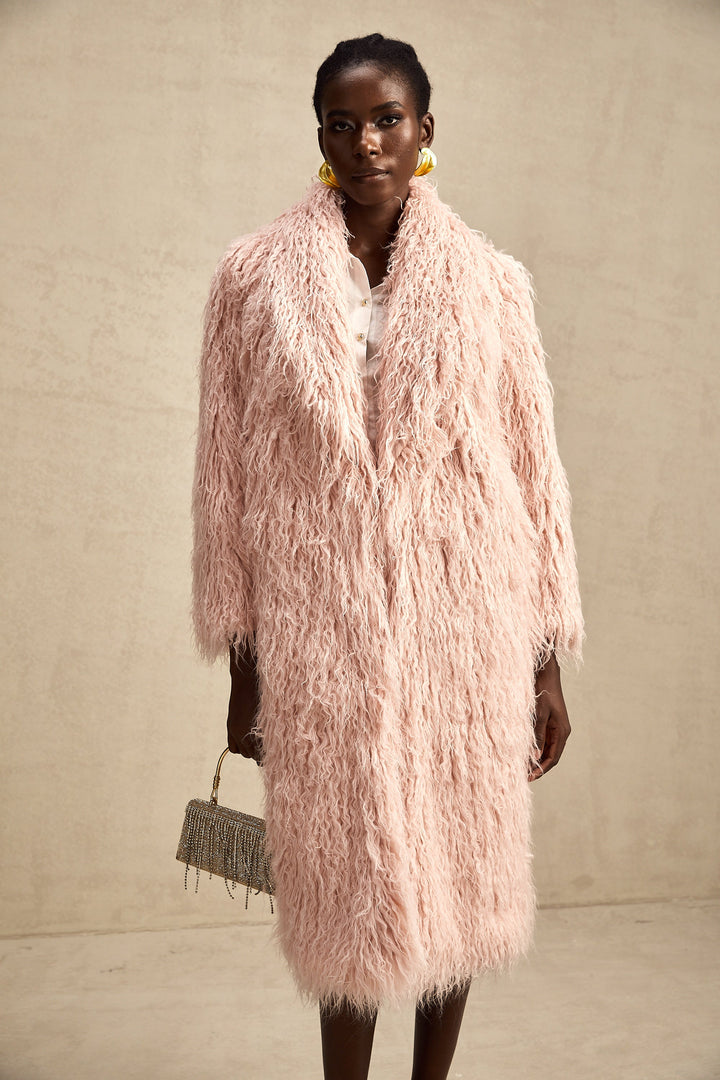 Levoire | Pink Fourrure Synthétique Manteau À Ouverture Avant