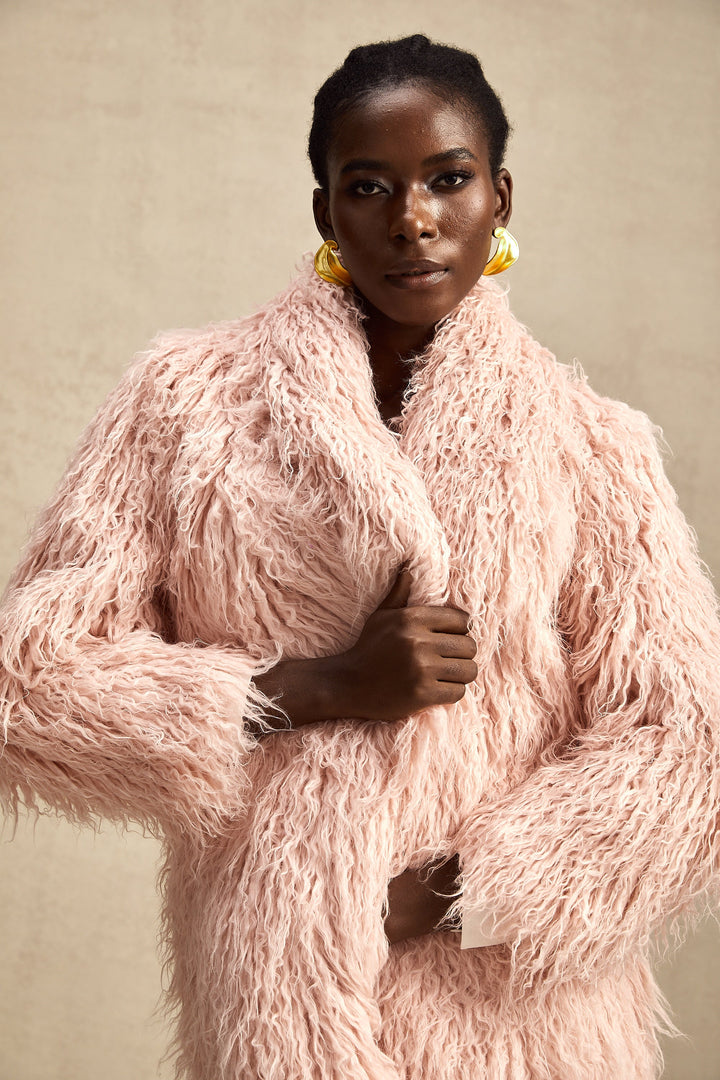 Levoire | Pink Fourrure Synthétique Manteau À Ouverture Avant
