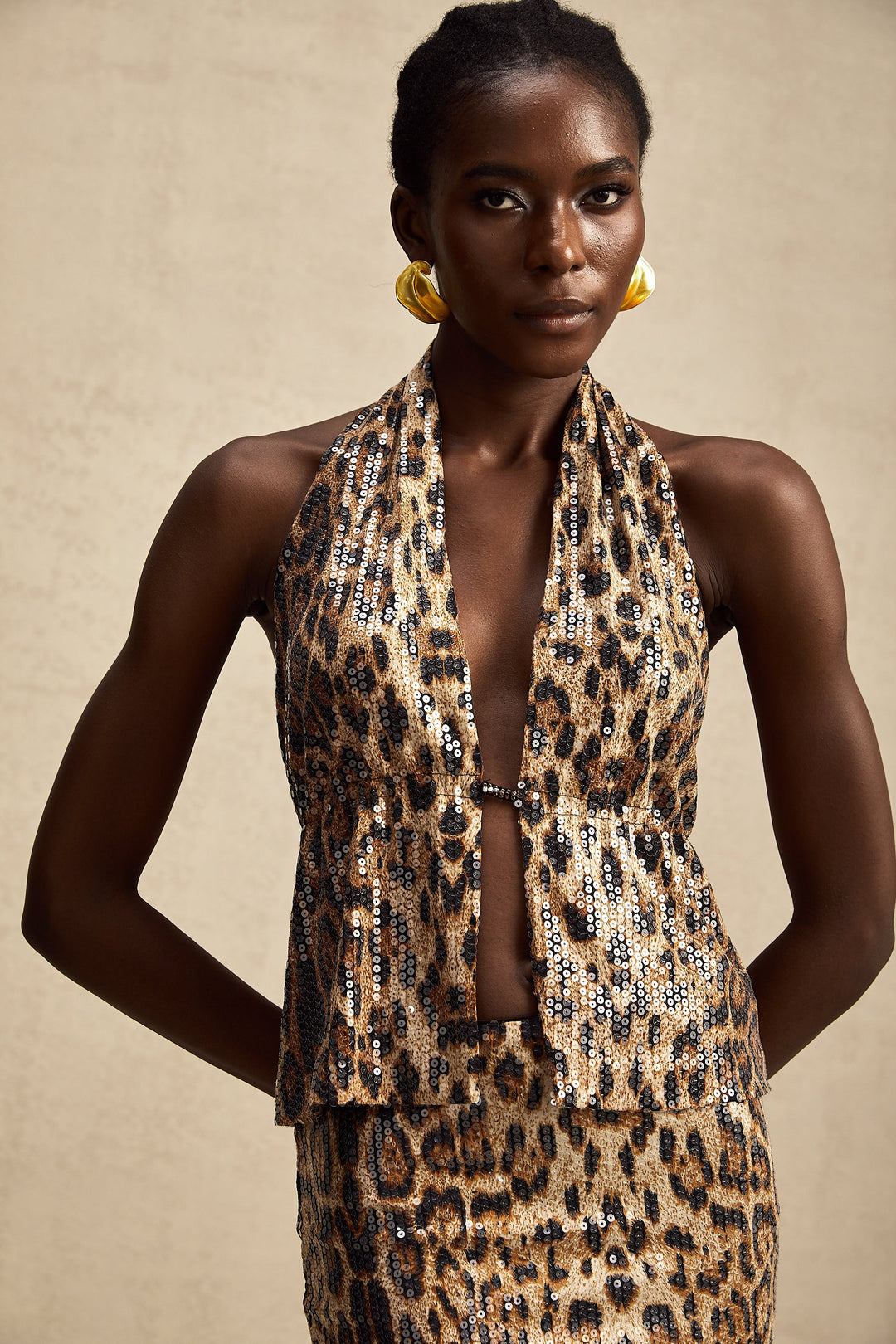 Levoire | Motif Léopard Top À Paillettes & Jupe Ensemble Assorti