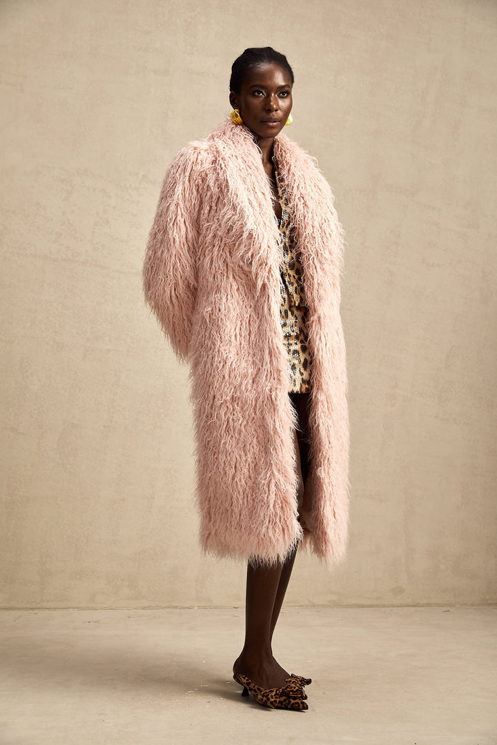 Levoire | Pink Fourrure Synthétique Manteau À Ouverture Avant