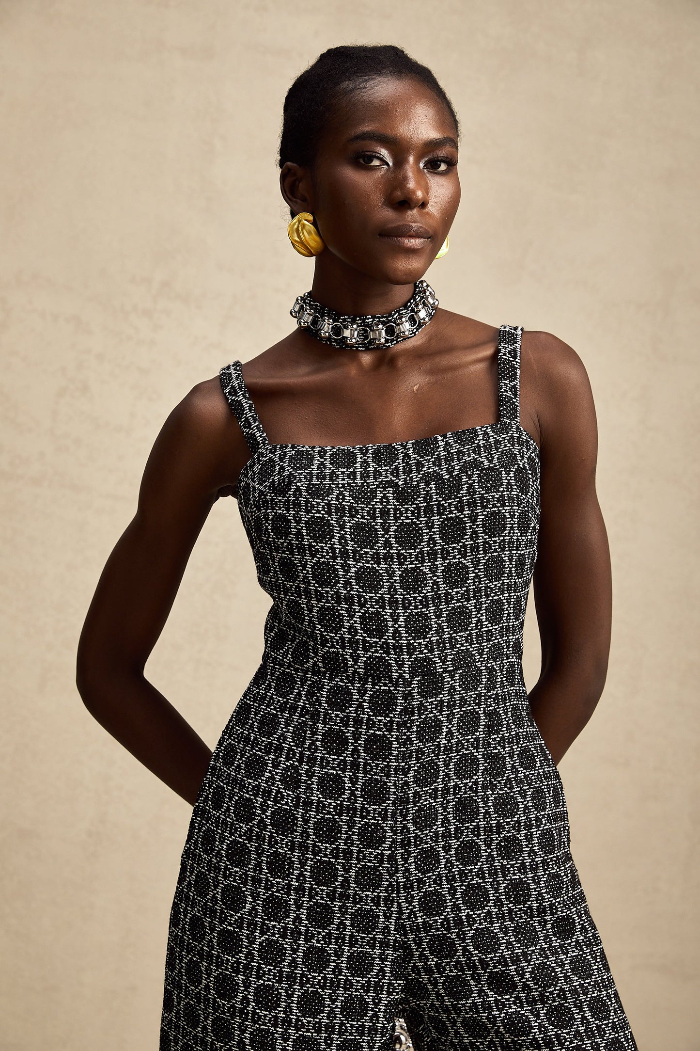 Levoire | Combinaison En Tweed À Motif De Diamant Noir