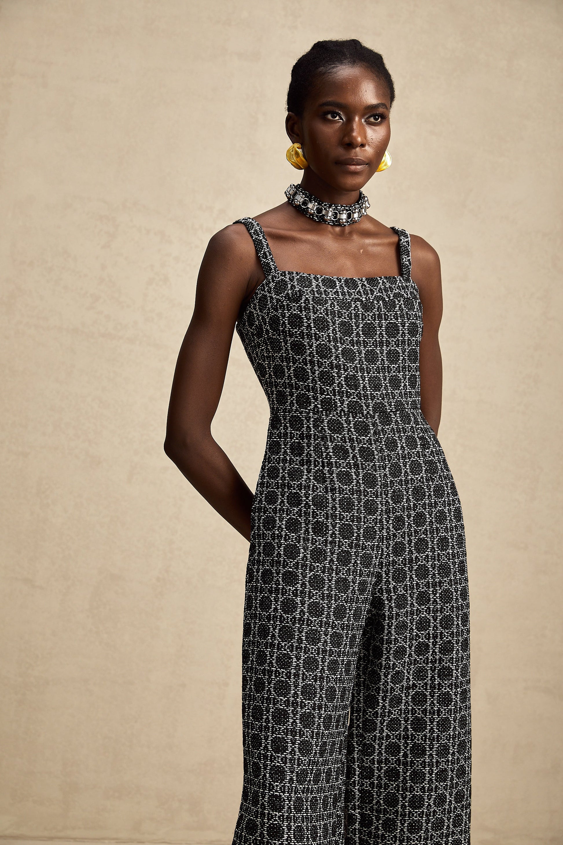 Levoire | Combinaison En Tweed À Motif De Diamant Noir