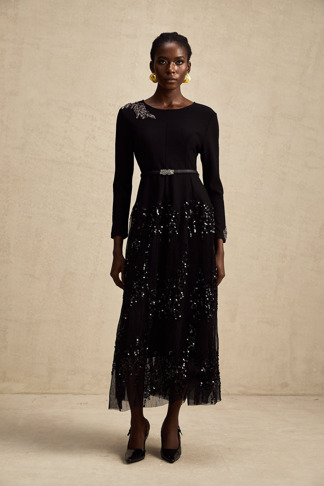 Levoire | Robe Midi À Pois En Tulle Noir