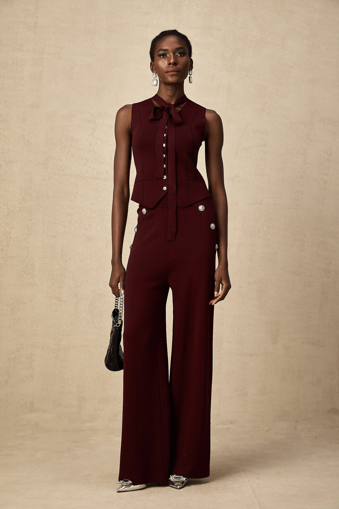 Levoire | Rouge Foncé Gilet En Tricot & Pantalon Ensemble Assorti