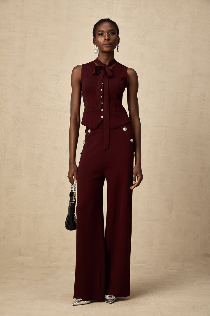 Levoire | Rouge Foncé Gilet En Tricot & Pantalon Ensemble Assorti