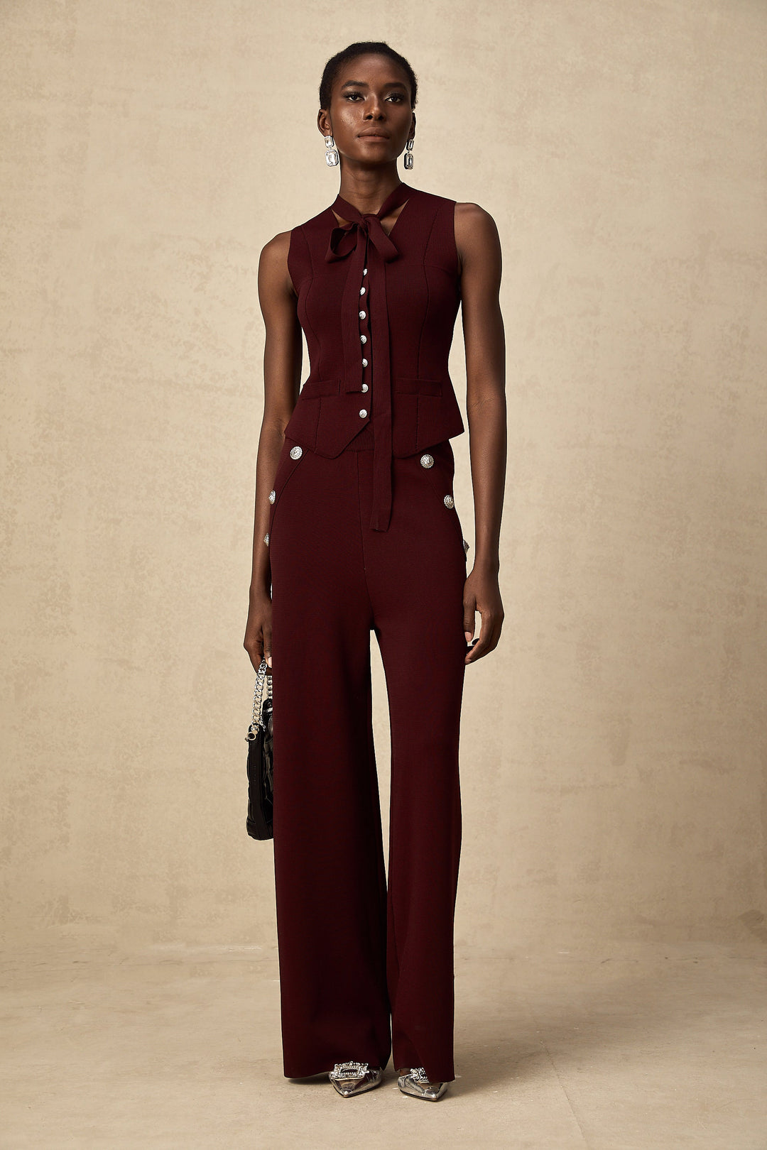 Levoire | Rouge Foncé Gilet En Tricot & Pantalon Ensemble Assorti
