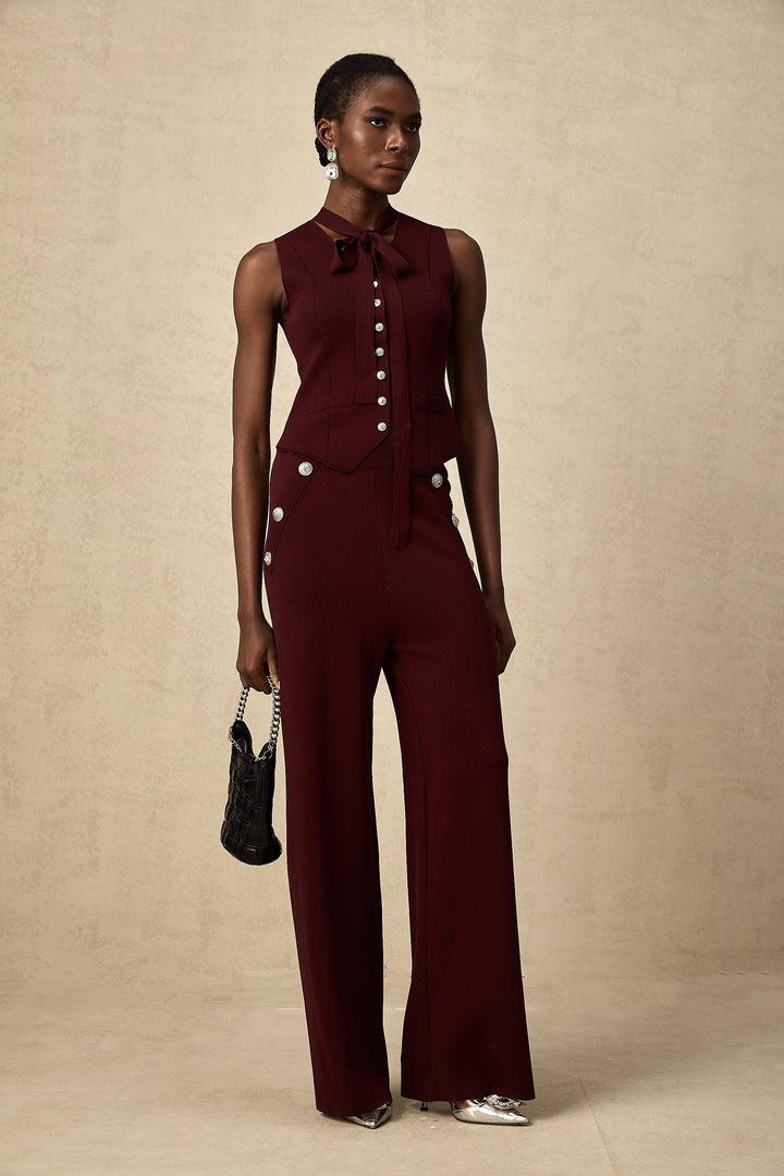 Levoire | Rouge Foncé Gilet En Tricot & Pantalon Ensemble Assorti