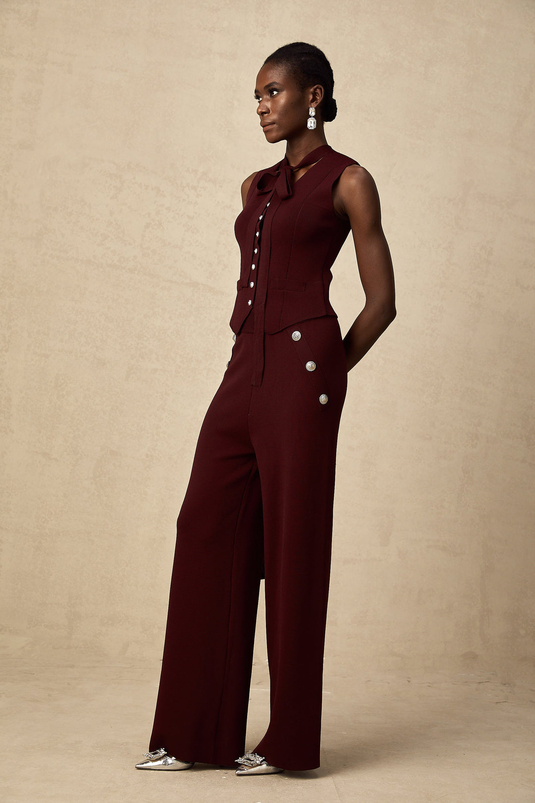 Levoire | Rouge Foncé Gilet En Tricot & Pantalon Ensemble Assorti