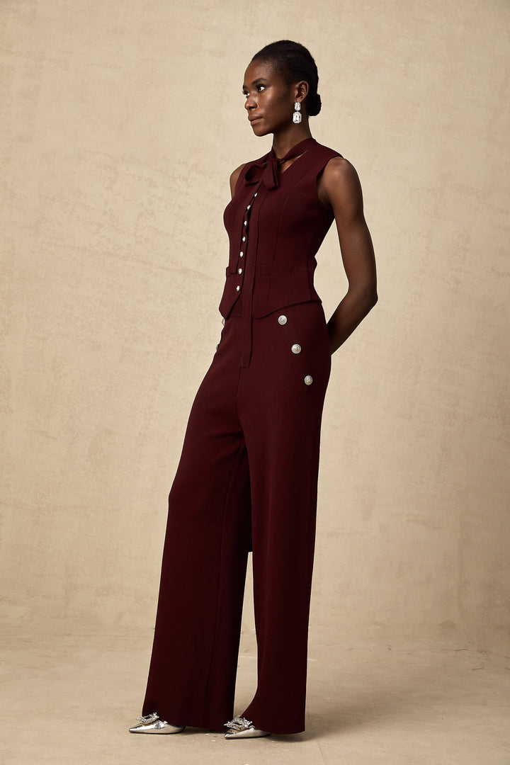 Levoire | Rouge Foncé Gilet En Tricot & Pantalon Ensemble Assorti