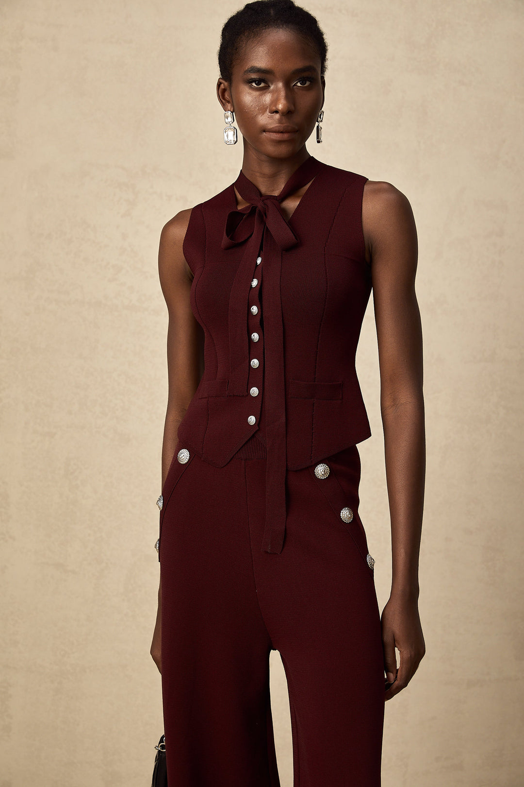 Levoire | Rouge Foncé Gilet En Tricot & Pantalon Ensemble Assorti