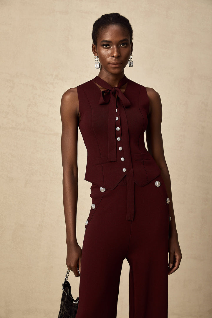 Levoire | Rouge Foncé Gilet En Tricot & Pantalon Ensemble Assorti