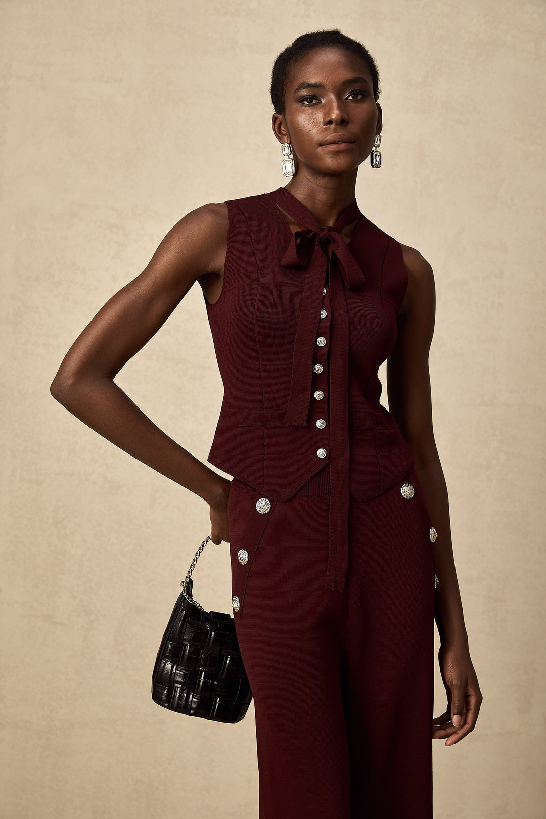 Levoire | Rouge Foncé Gilet En Tricot & Pantalon Ensemble Assorti
