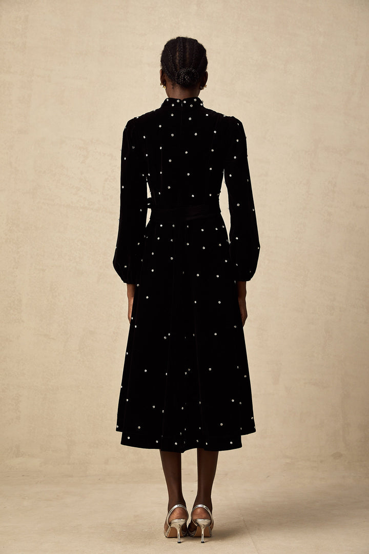 Levoire | Robe Midi En Velours Noir Ornée
