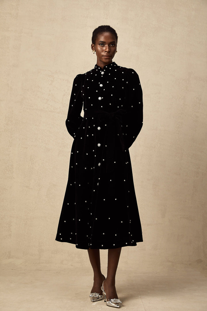 Levoire | Robe Midi En Velours Noir Ornée