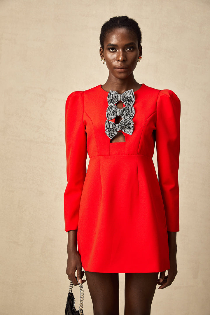 Levoire | Noeud À Clous Rouges Robe Mini Fendue