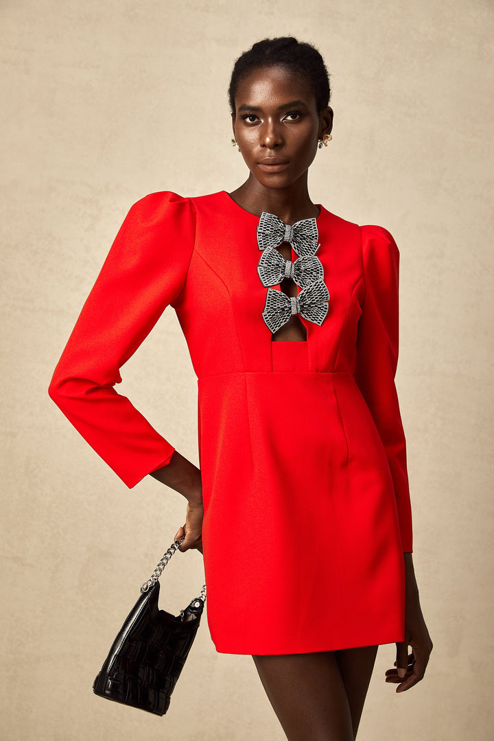 Levoire | Noeud À Clous Rouges Robe Mini Fendue