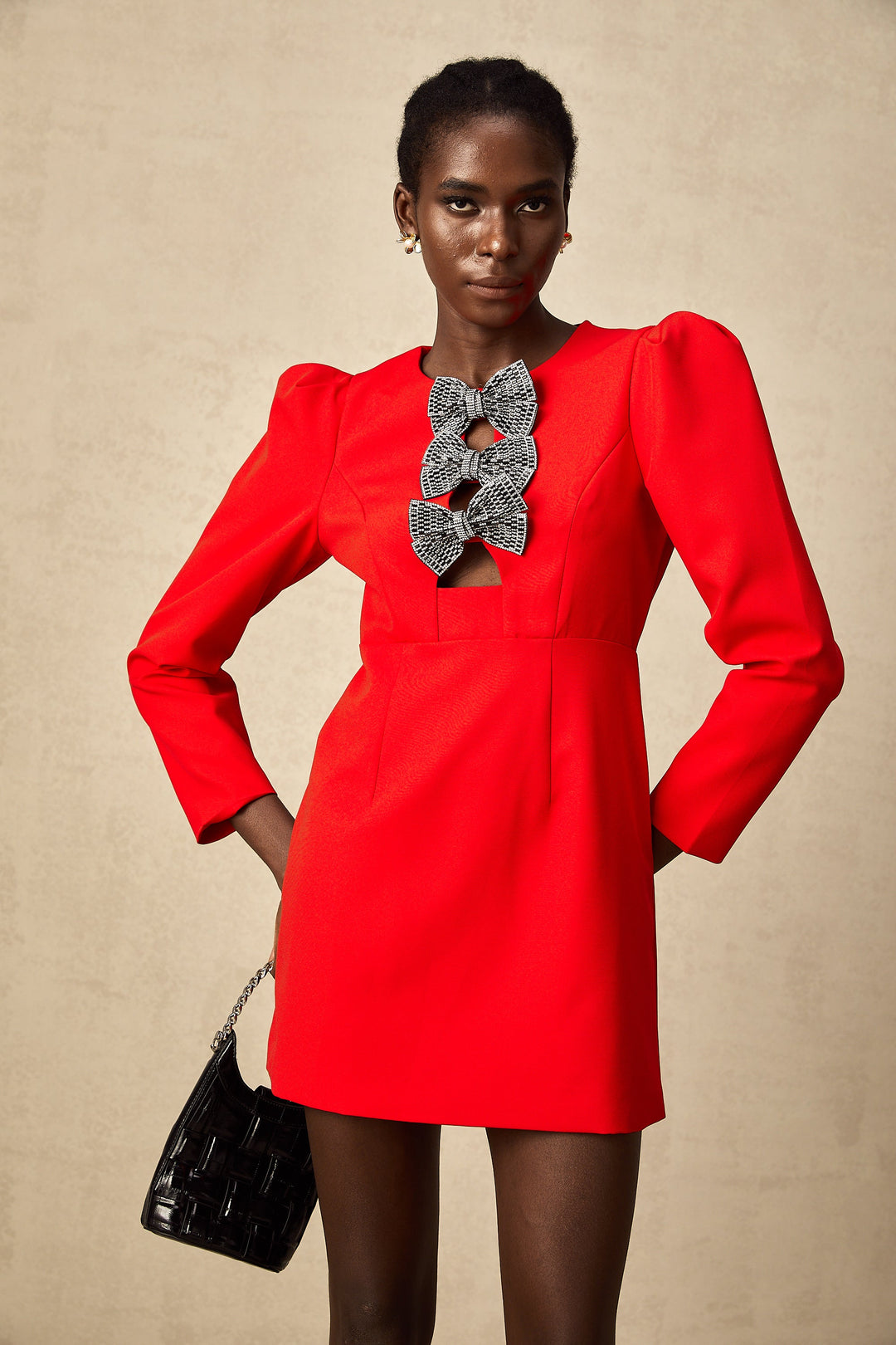 Levoire | Noeud À Clous Rouges Robe Mini Fendue