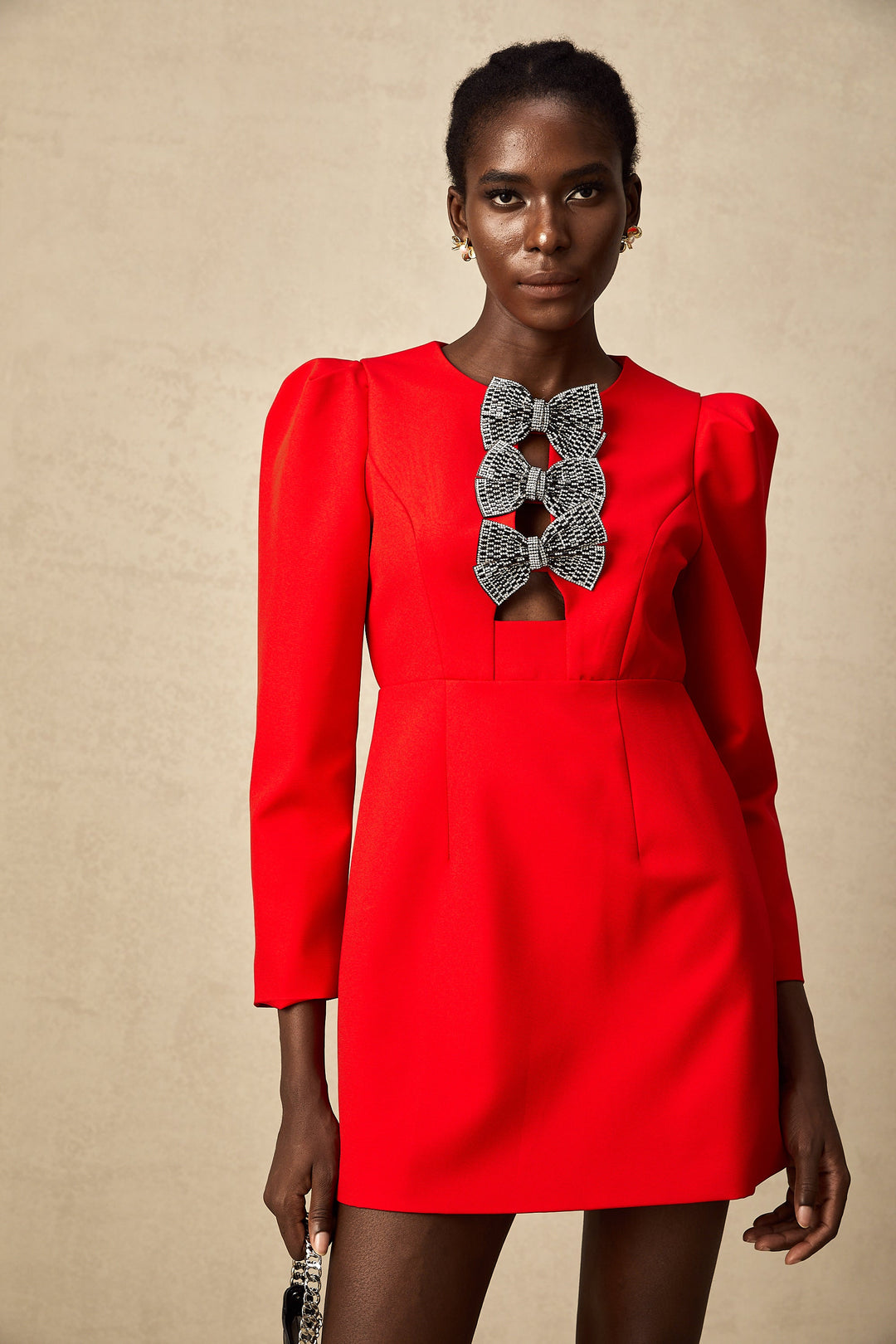 Levoire | Noeud À Clous Rouges Robe Mini Fendue