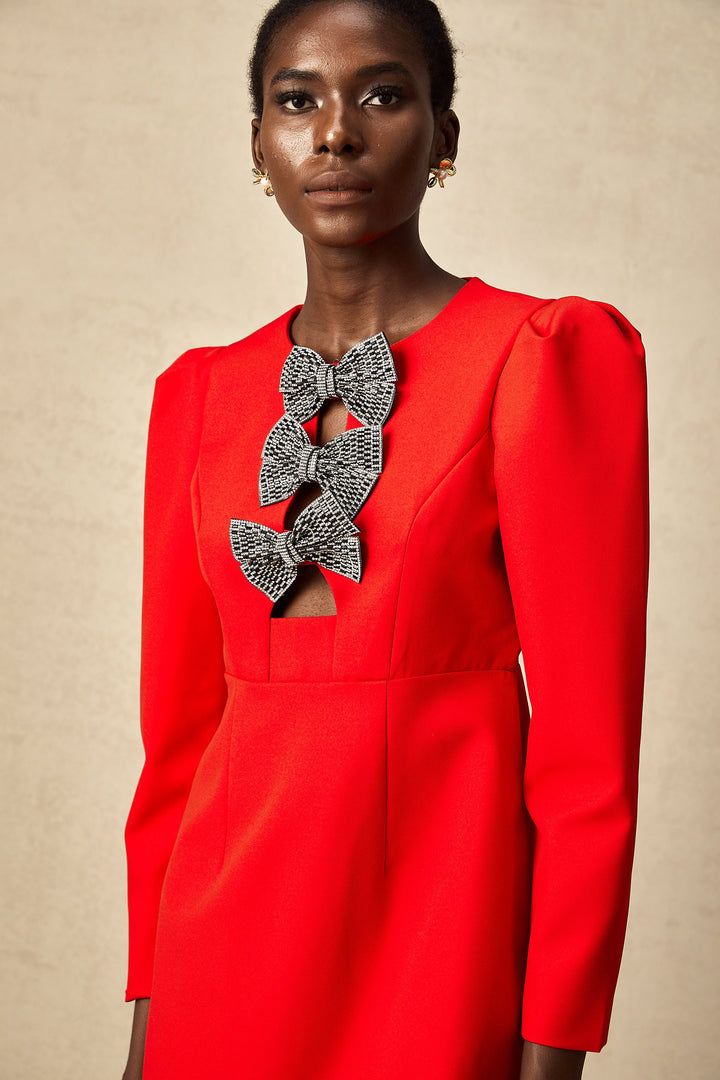 Levoire | Noeud À Clous Rouges Robe Mini Fendue