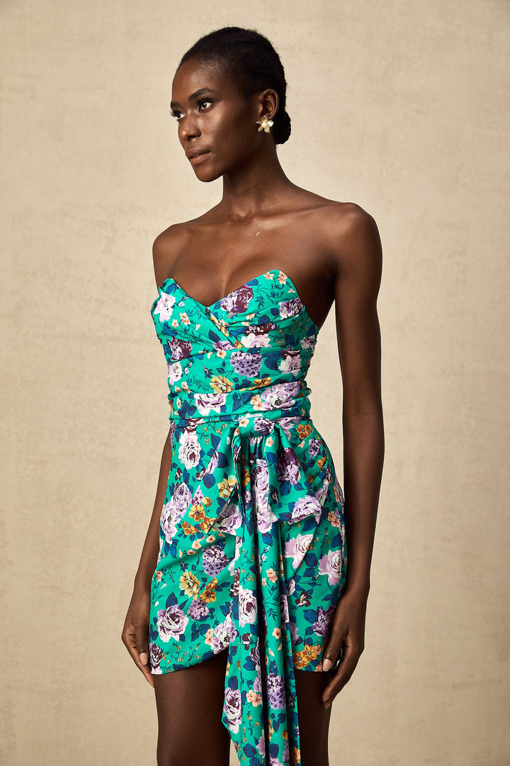 Levoire | Robe Mini À Volants Fleurs Vertes