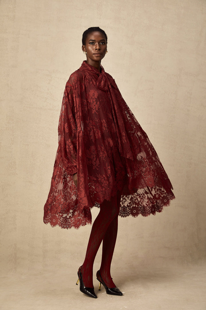 Levoire | Collant À Fleurs En Dentelle Rouge À Découpes