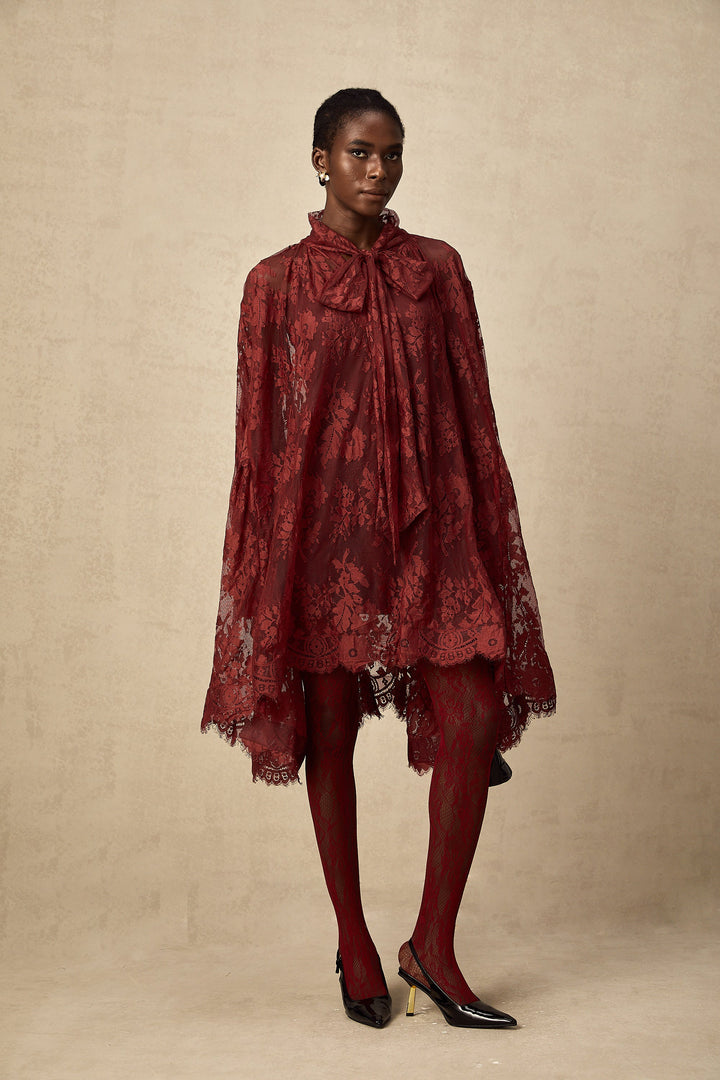 Levoire | Collant À Fleurs En Dentelle Rouge À Découpes