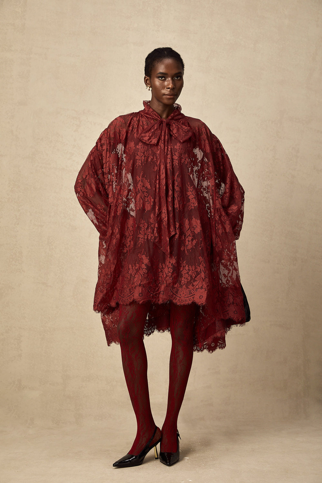 Levoire | Collant À Fleurs En Dentelle Rouge À Découpes