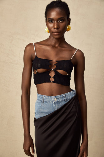 Levoire | Faux Perle Orné Découpe Top Court