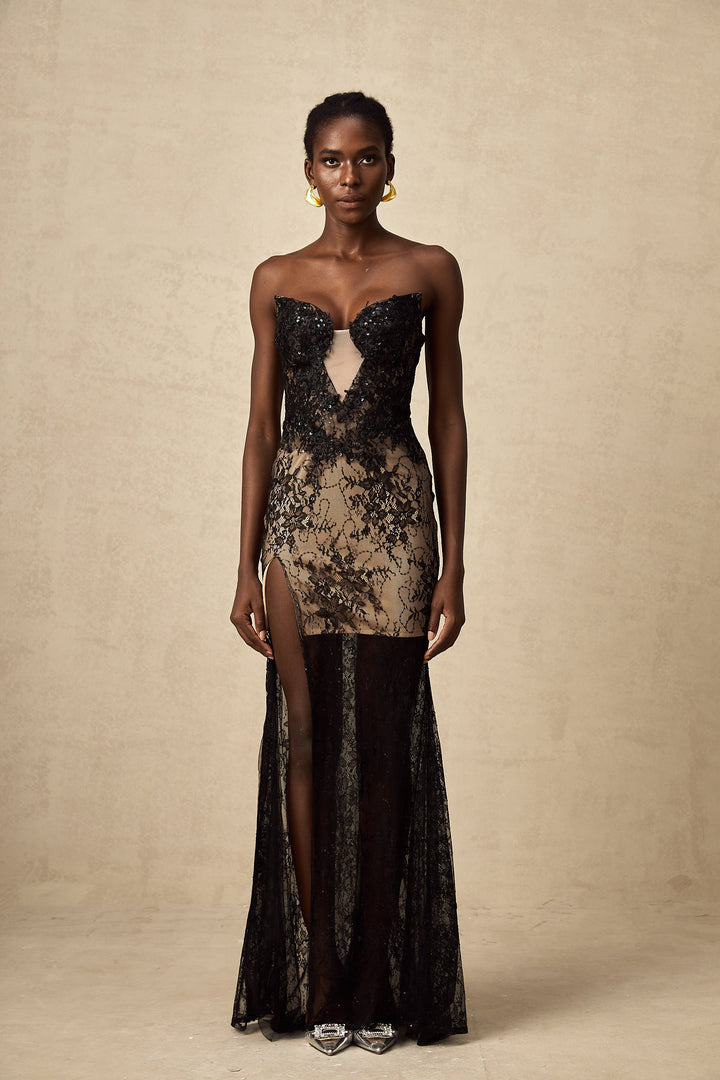 Levoire | Robe Maxi En Corset À Fleurs Brodées