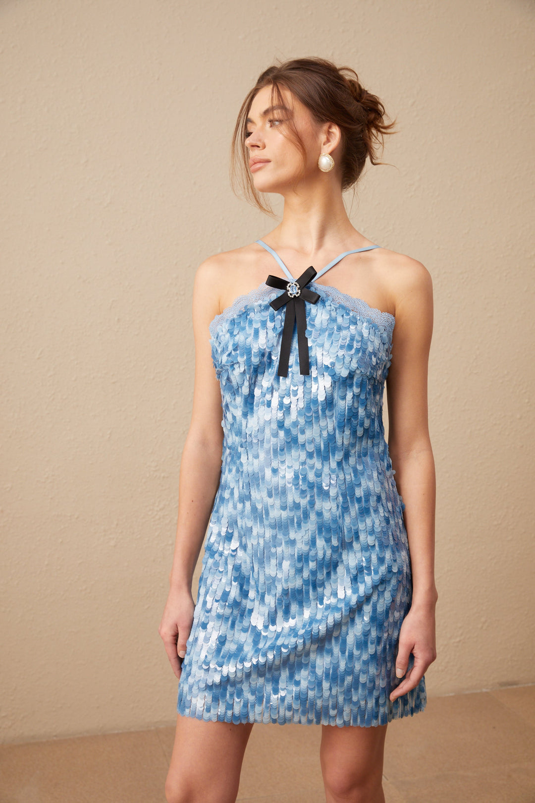 Levoire | Blauer Haut De Maillot Brillant Mini Robe