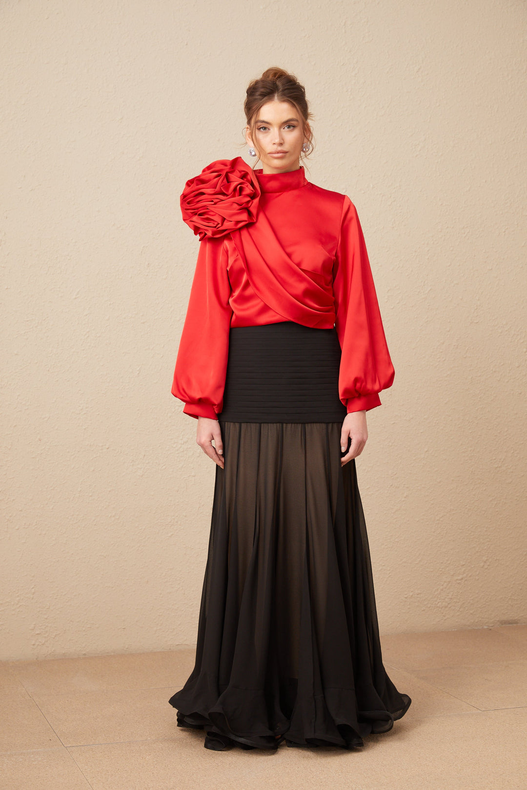 Levoire | Top Avec Application Florale Rouge