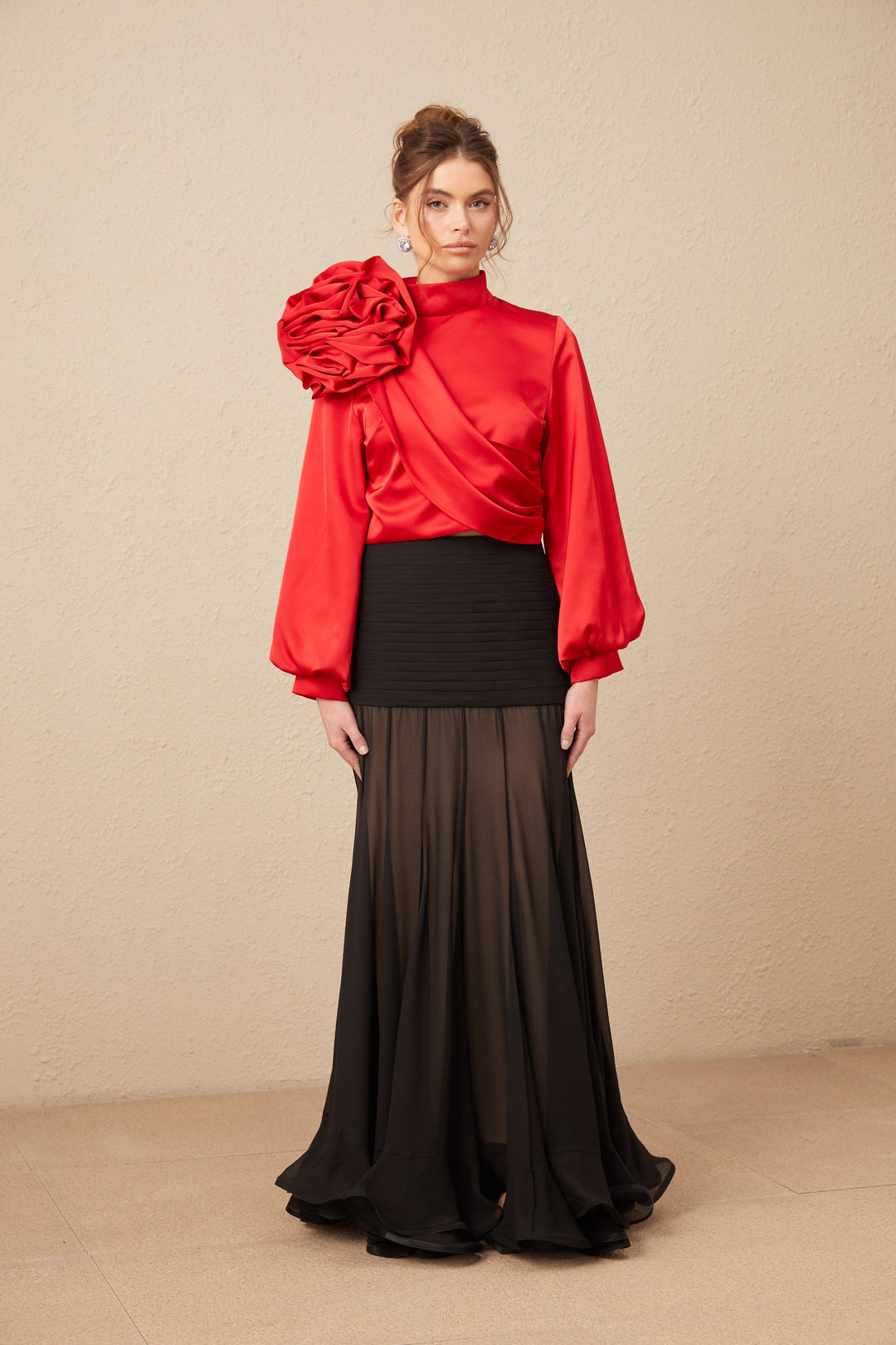 Levoire | Top Avec Application Florale Rouge
