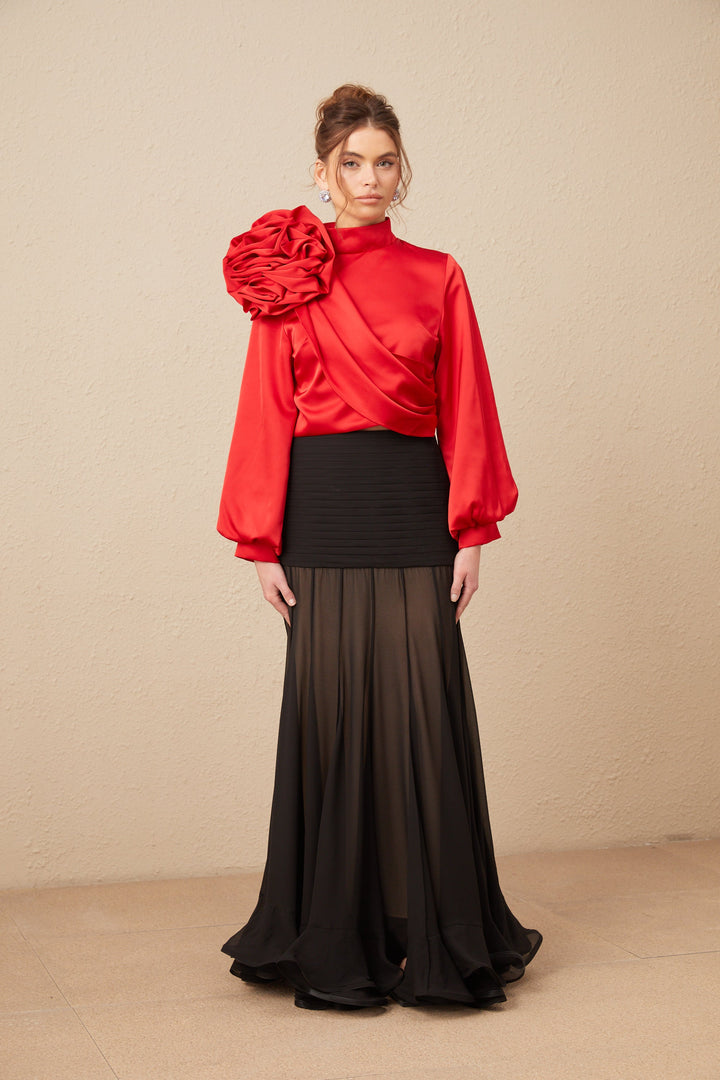 Levoire | Top Avec Application Florale Rouge