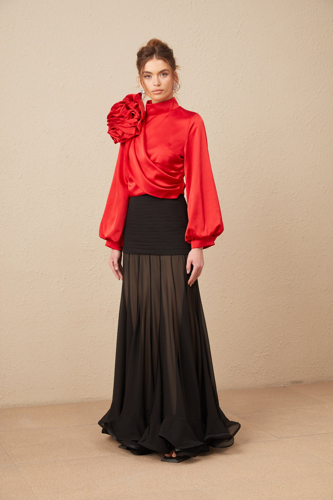Levoire | Top Avec Application Florale Rouge