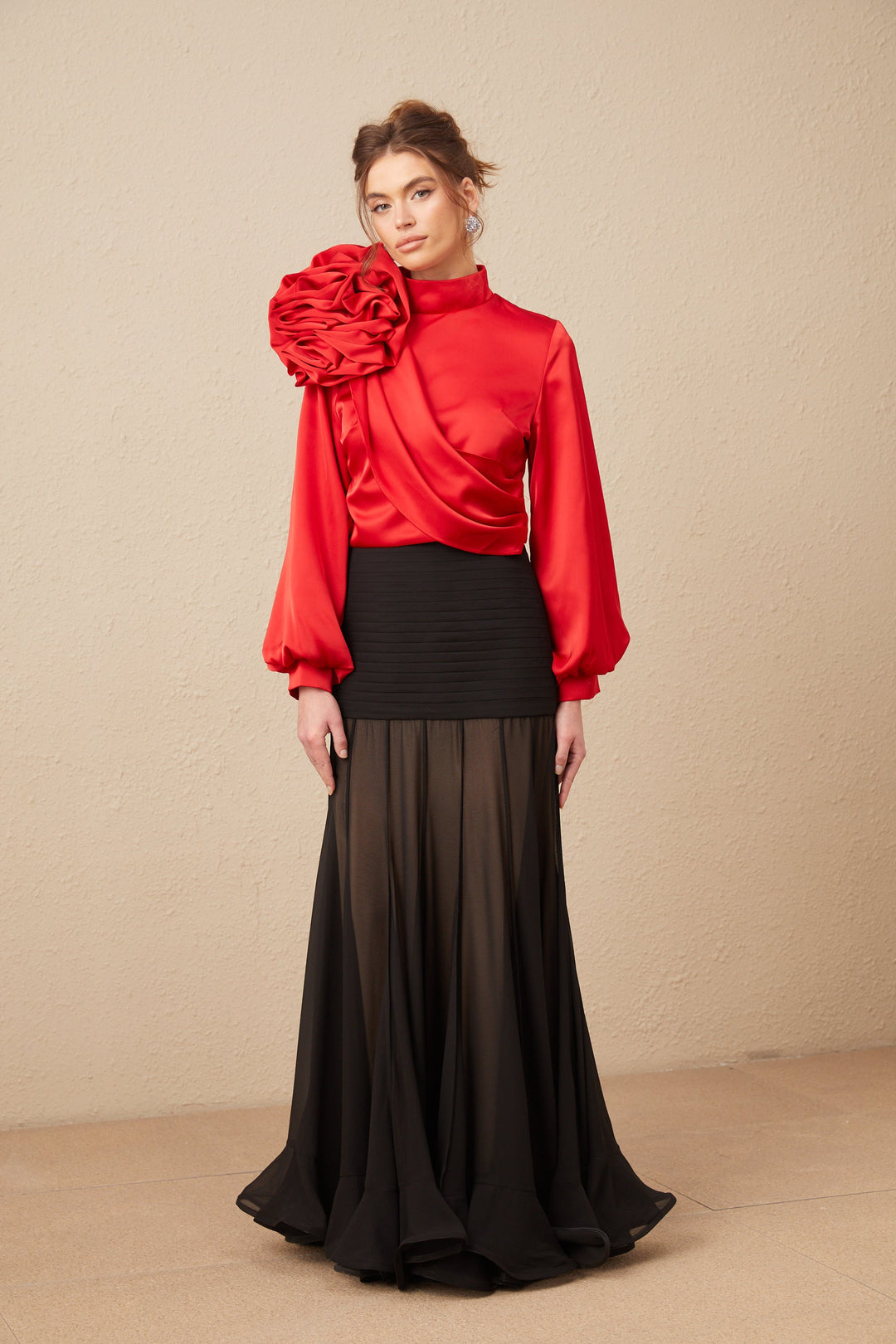 Levoire | Top Avec Application Florale Rouge