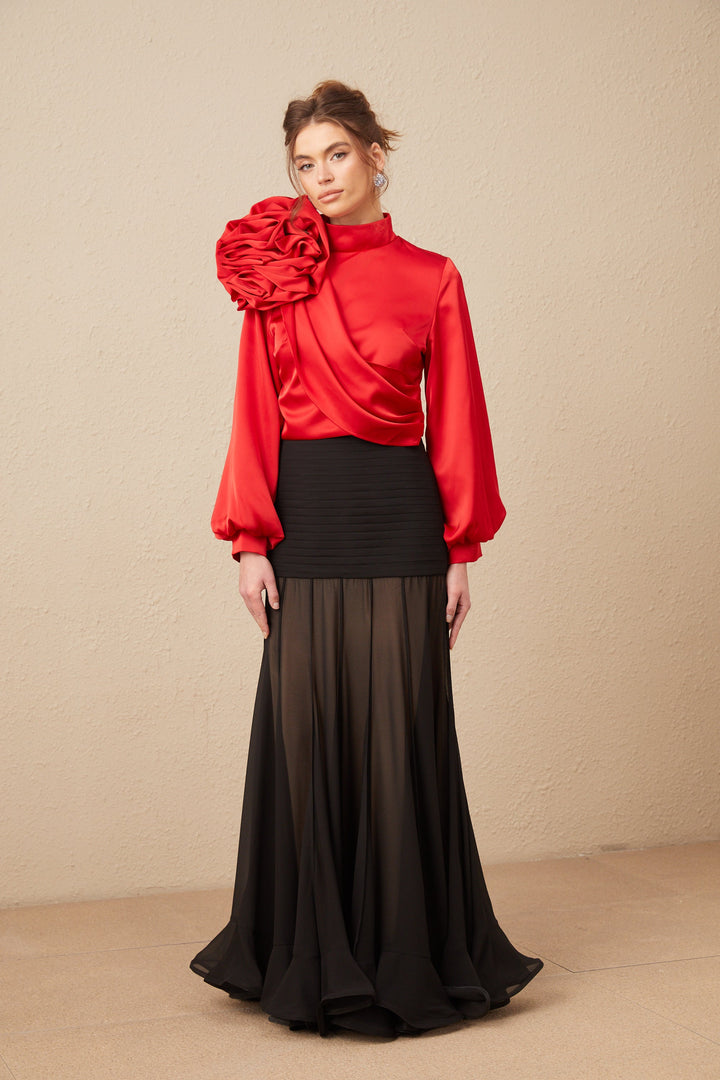Levoire | Top Avec Application Florale Rouge