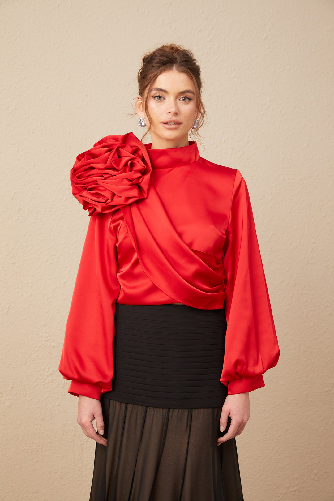 Levoire | Top Avec Application Florale Rouge