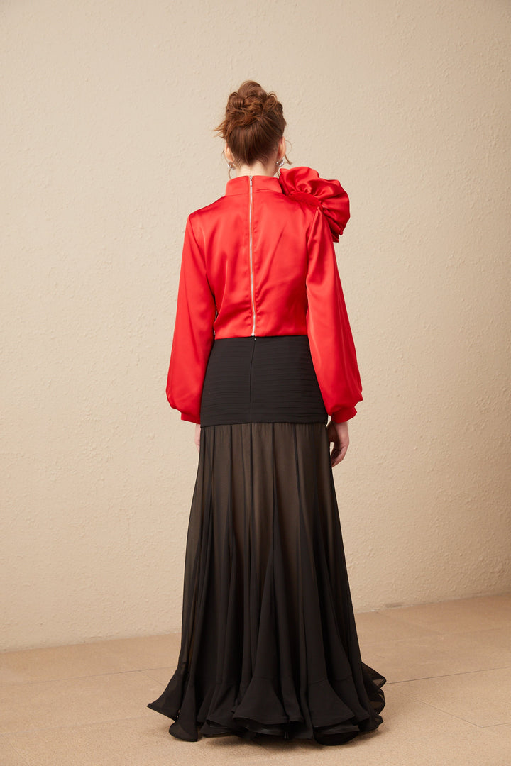 Levoire | Top Avec Application Florale Rouge