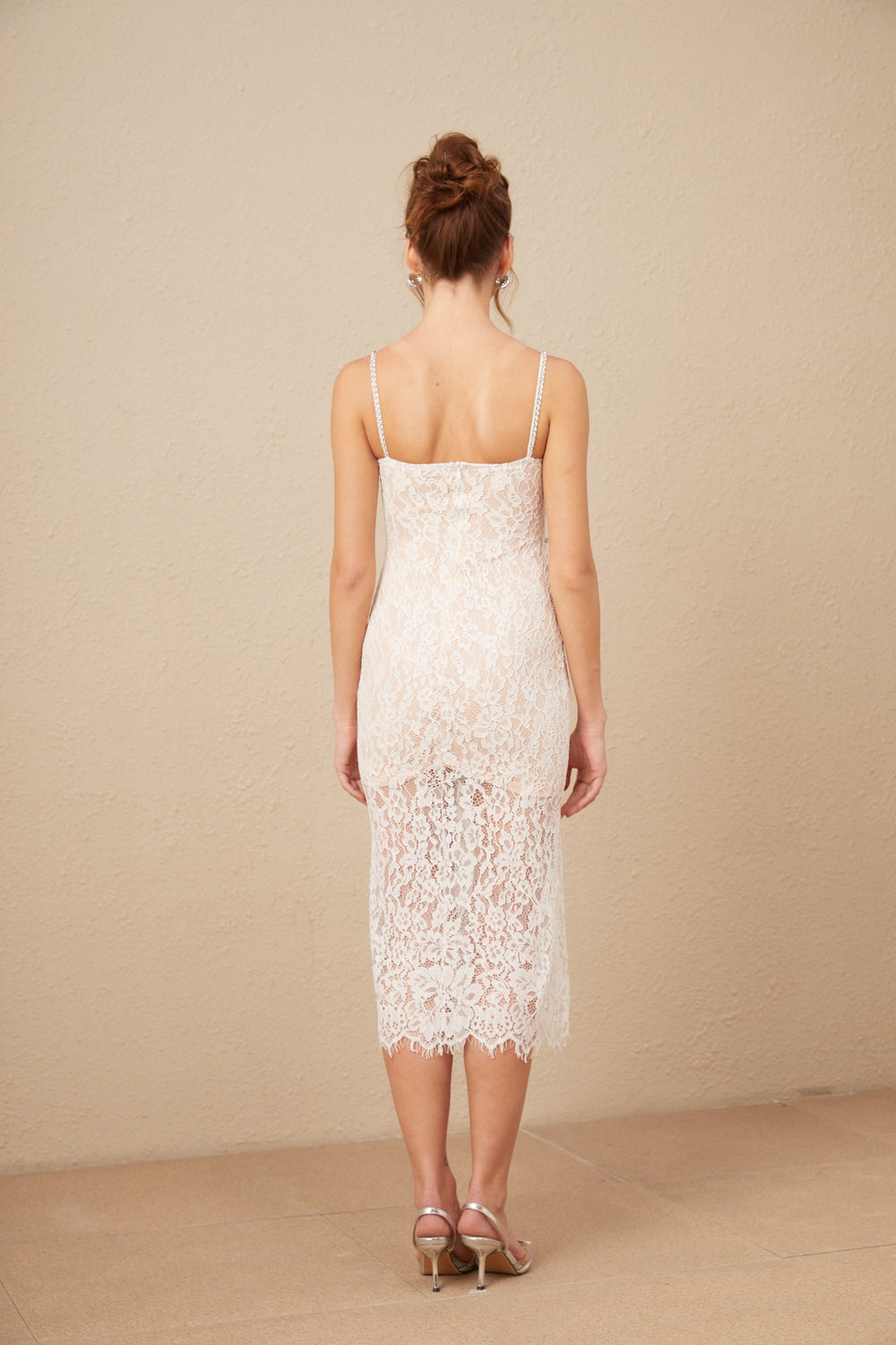 Levoire | Robe Midi En Dentelle Avec Bustier Cristal