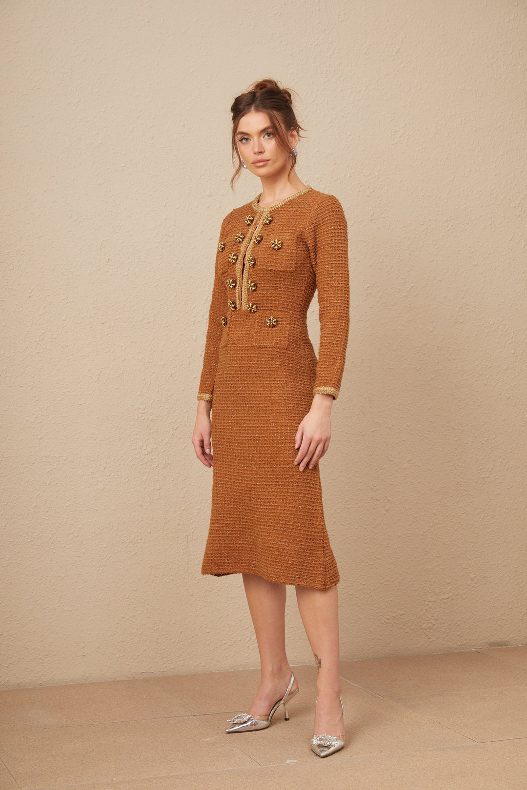 Levoire | Brun Tressé Ourlet Tweed Robe