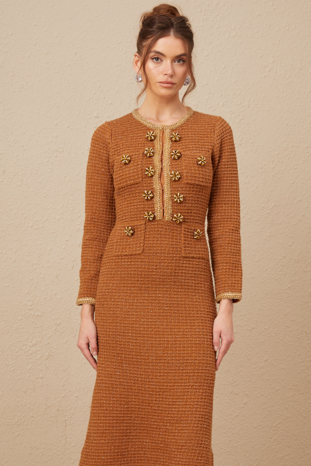 Levoire | Brun Tressé Ourlet Tweed Robe