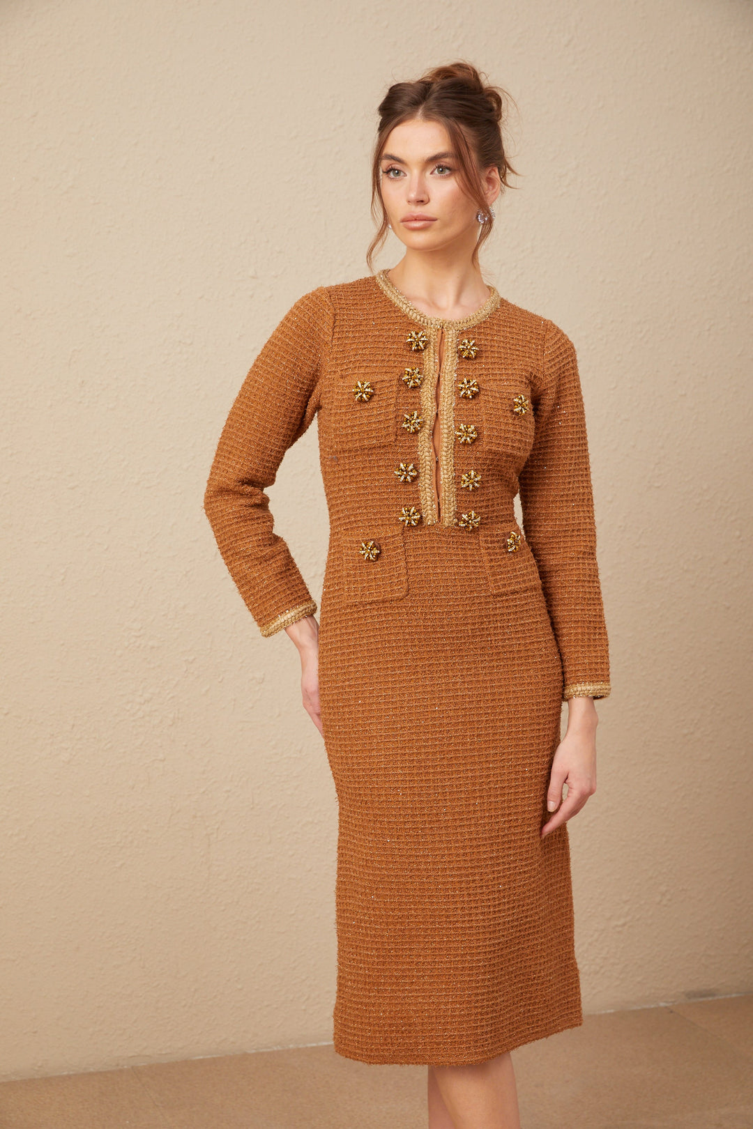 Levoire | Brun Tressé Ourlet Tweed Robe