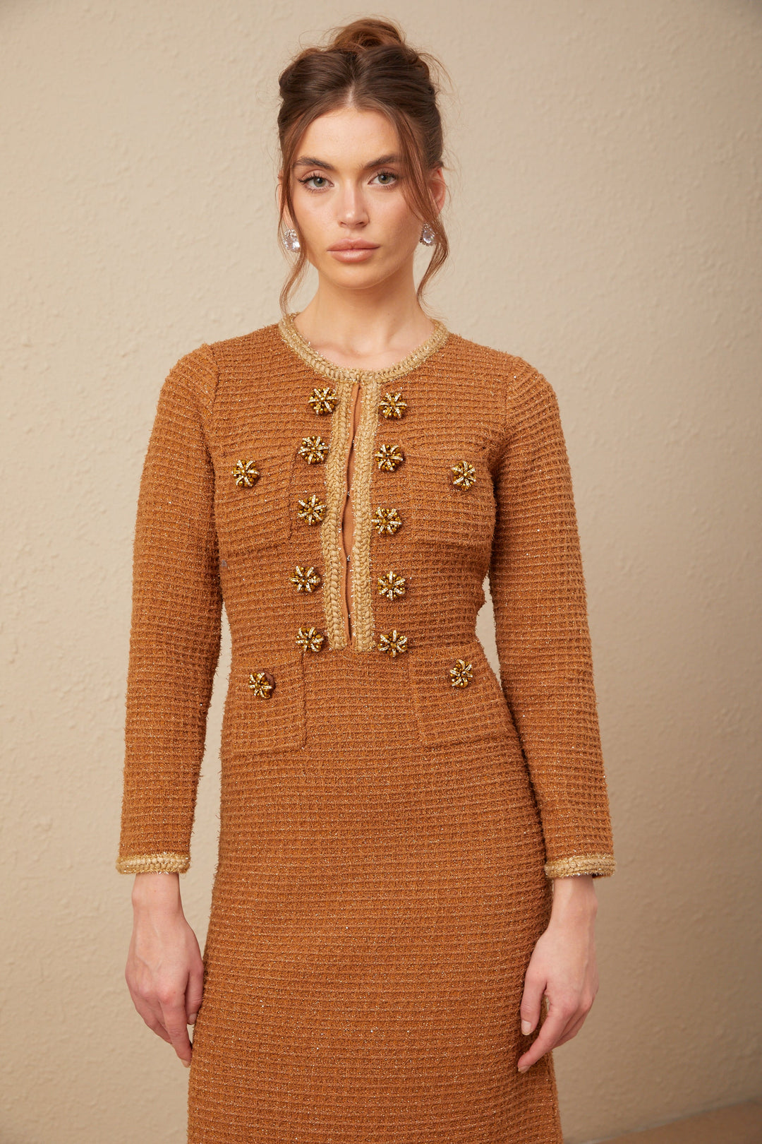 Levoire | Brun Tressé Ourlet Tweed Robe