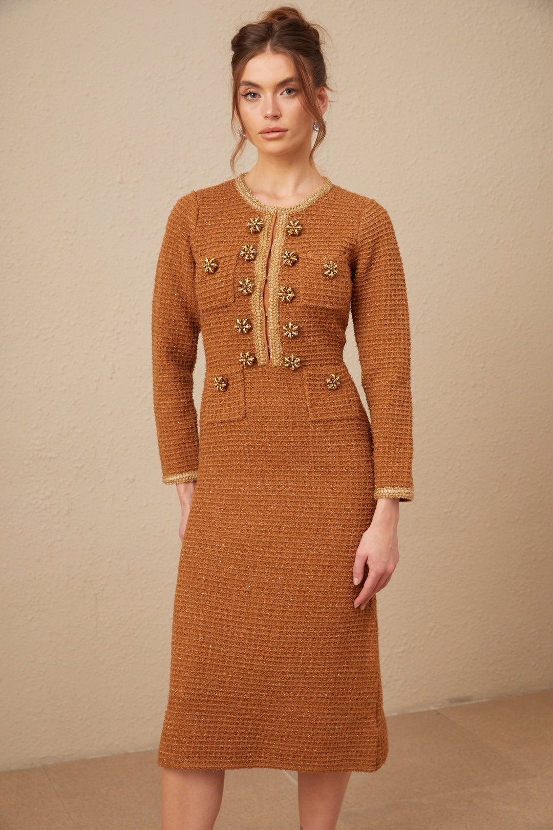 Levoire | Brun Tressé Ourlet Tweed Robe