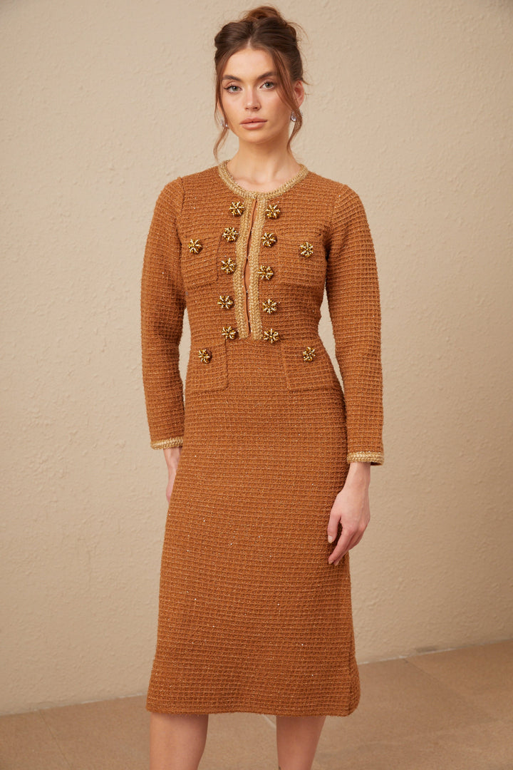 Levoire | Brun Tressé Ourlet Tweed Robe