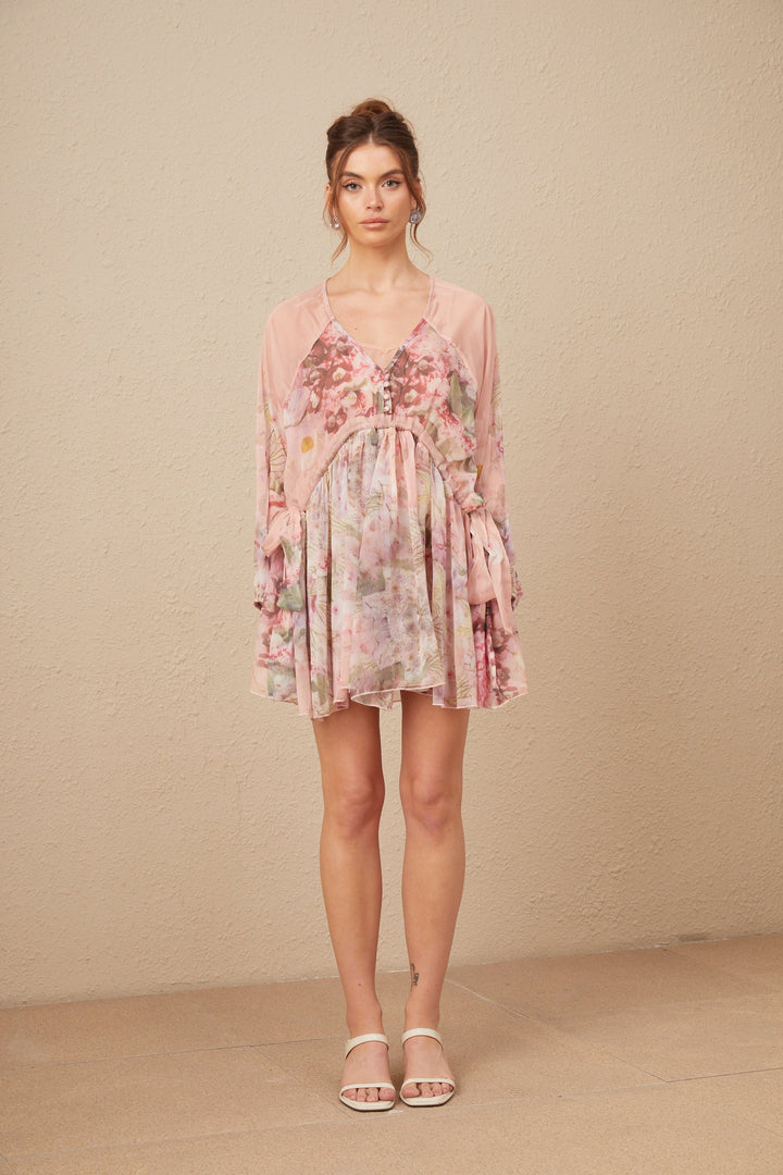 Levoire | Motif Floral Robe Mini Plissée En Soie